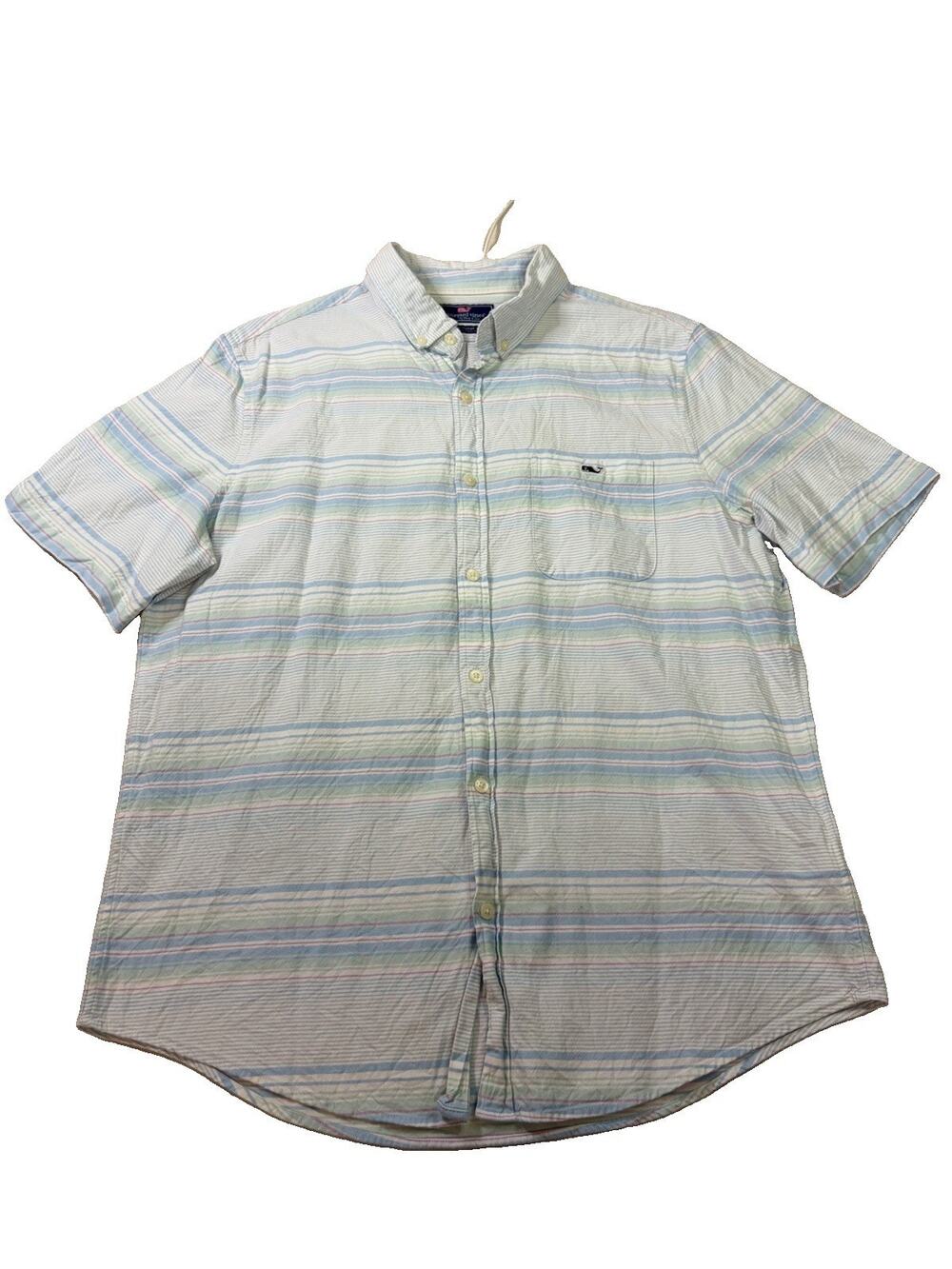Vineyard Vines Shirt Men’s L Slim Fit Tucker Pastel Stripe Short Sleeve Preppy